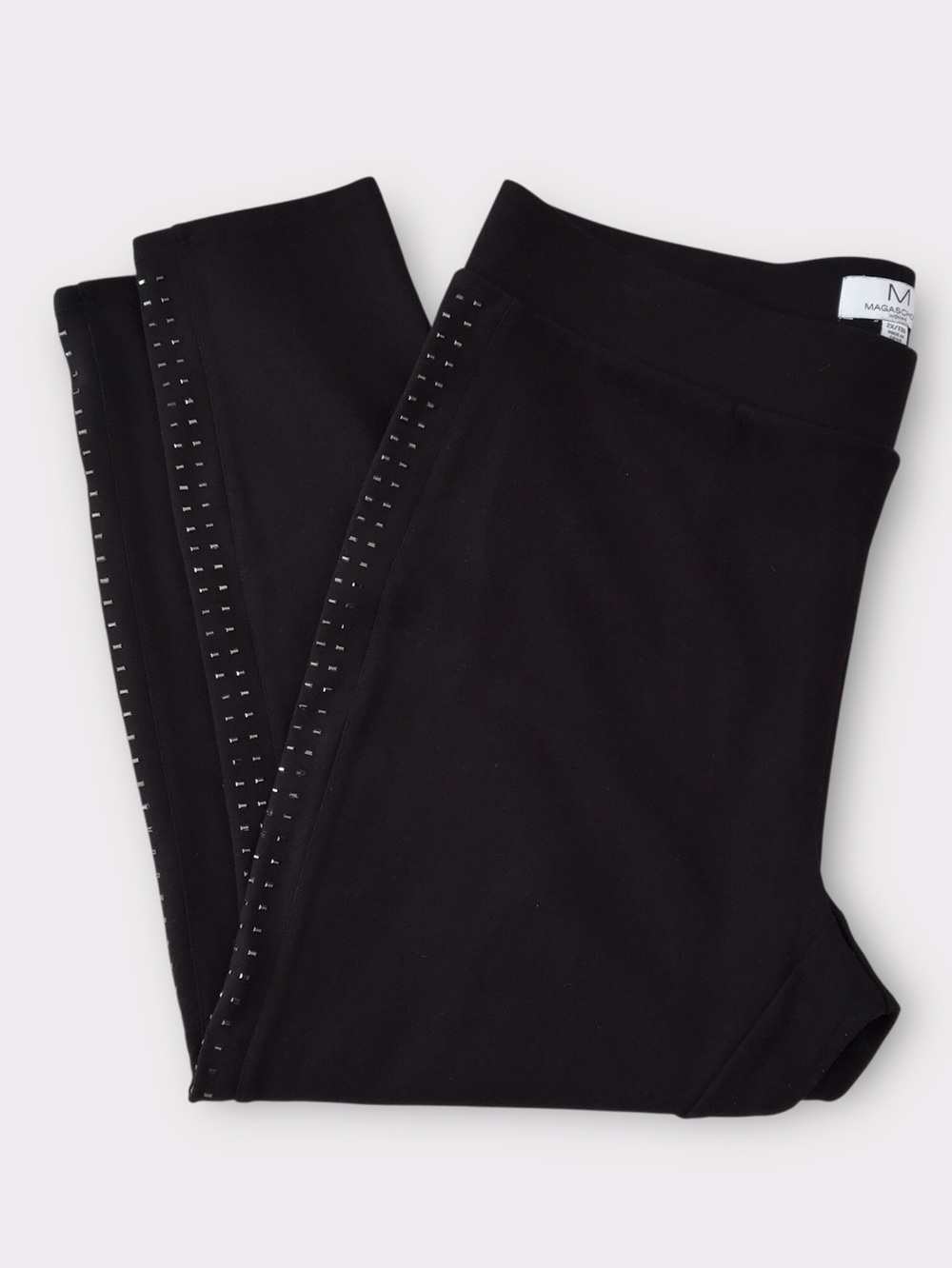 Magaschoni Black Leggings Embellished Metal Eyelet Trim High Waist